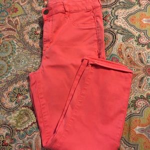 American eagle bright coral stretch Jeggings